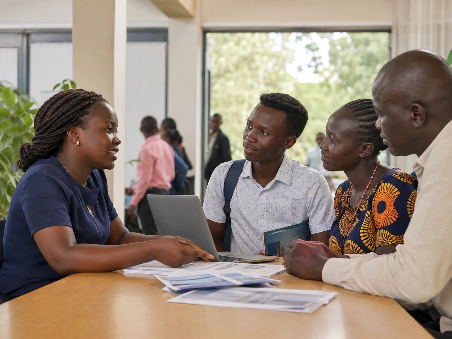 University staff supporting students at a desk