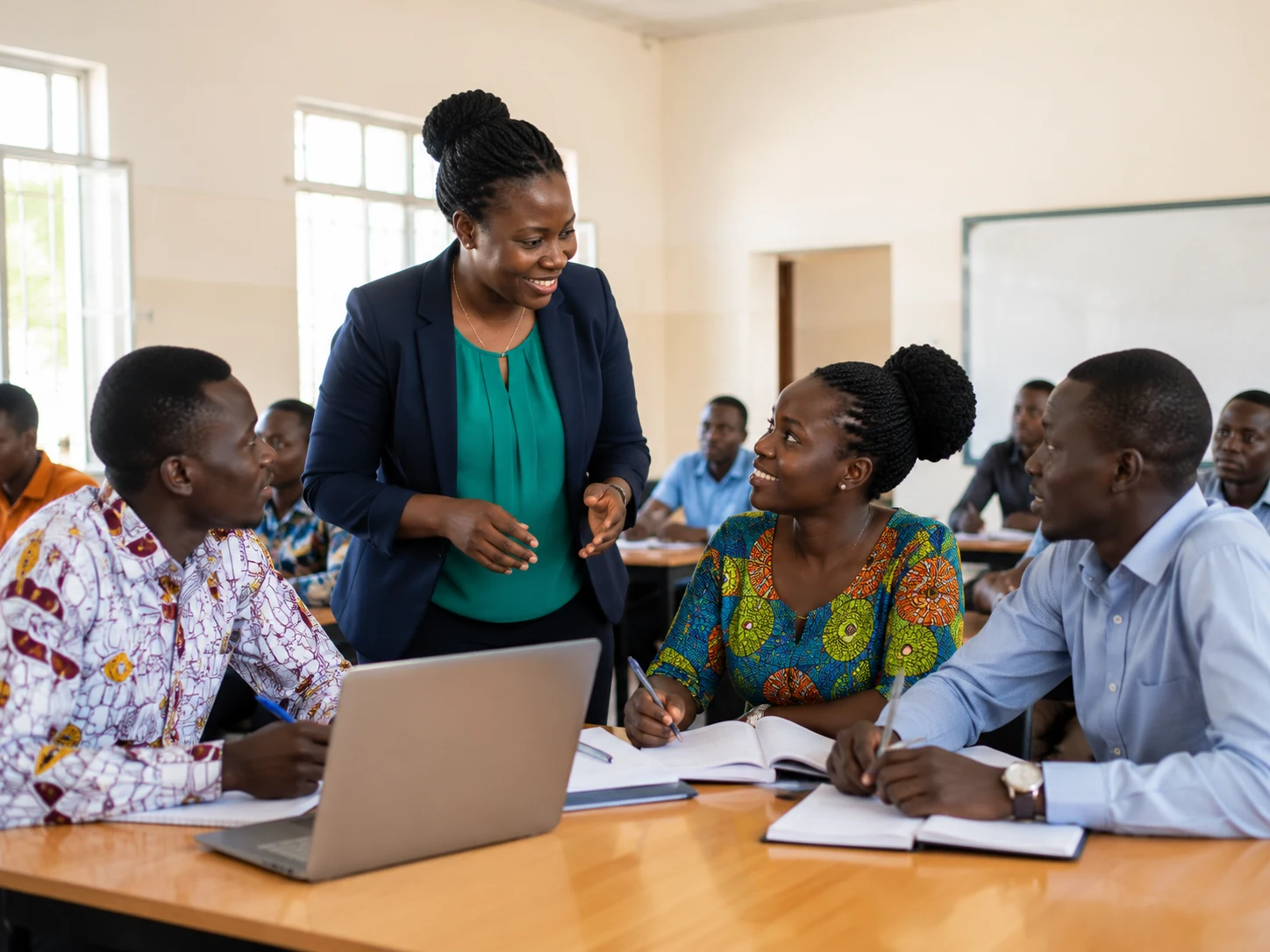 Students and lecturer collaborating in a teacher education classroom