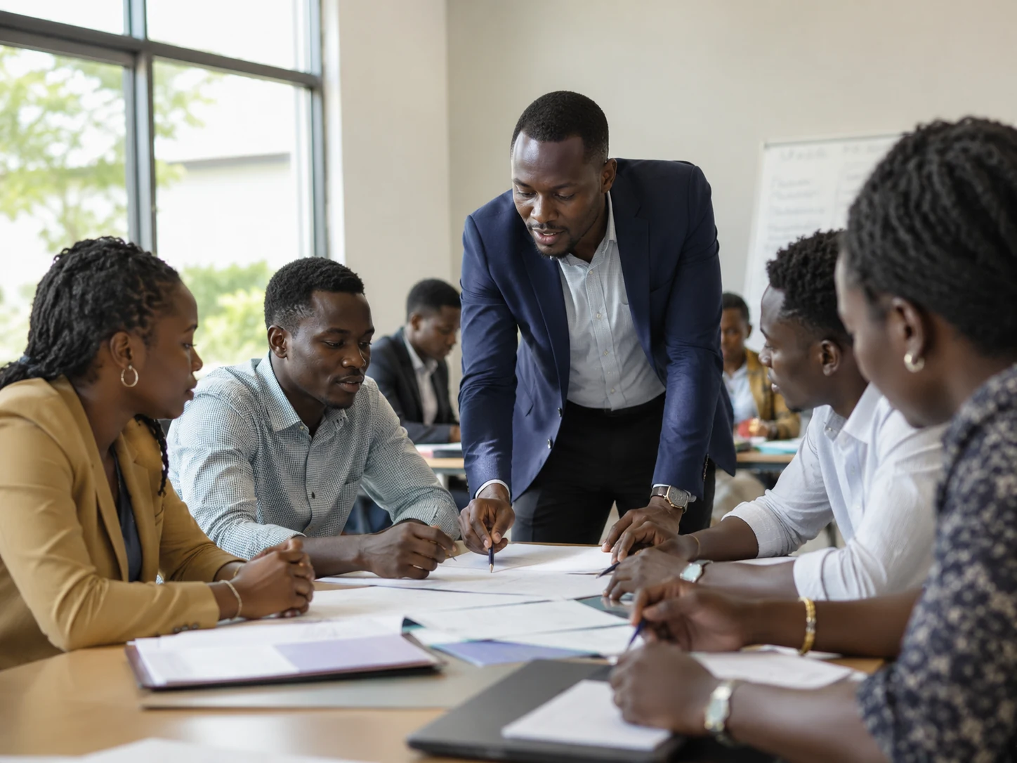 Students collaborating in a management and public administration workshop