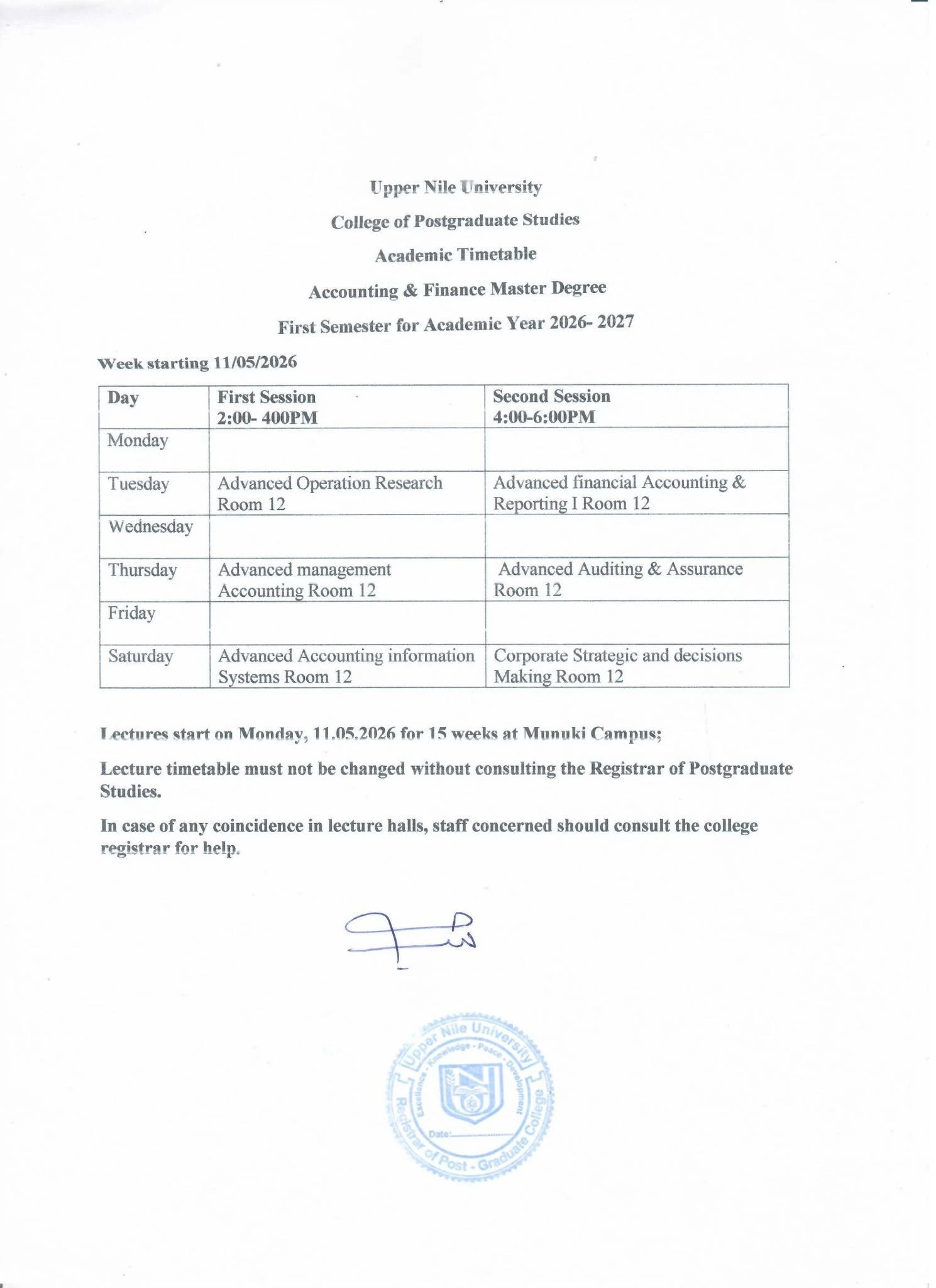 Postgraduate timetables now available